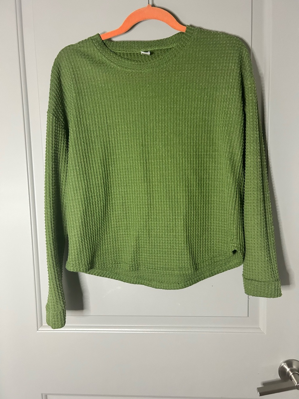Green Waffle-Knit Long Sleeve Shirt.